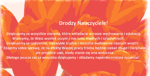 Pomarańczowe tulipany z życzeniami na dzień nauczyciela